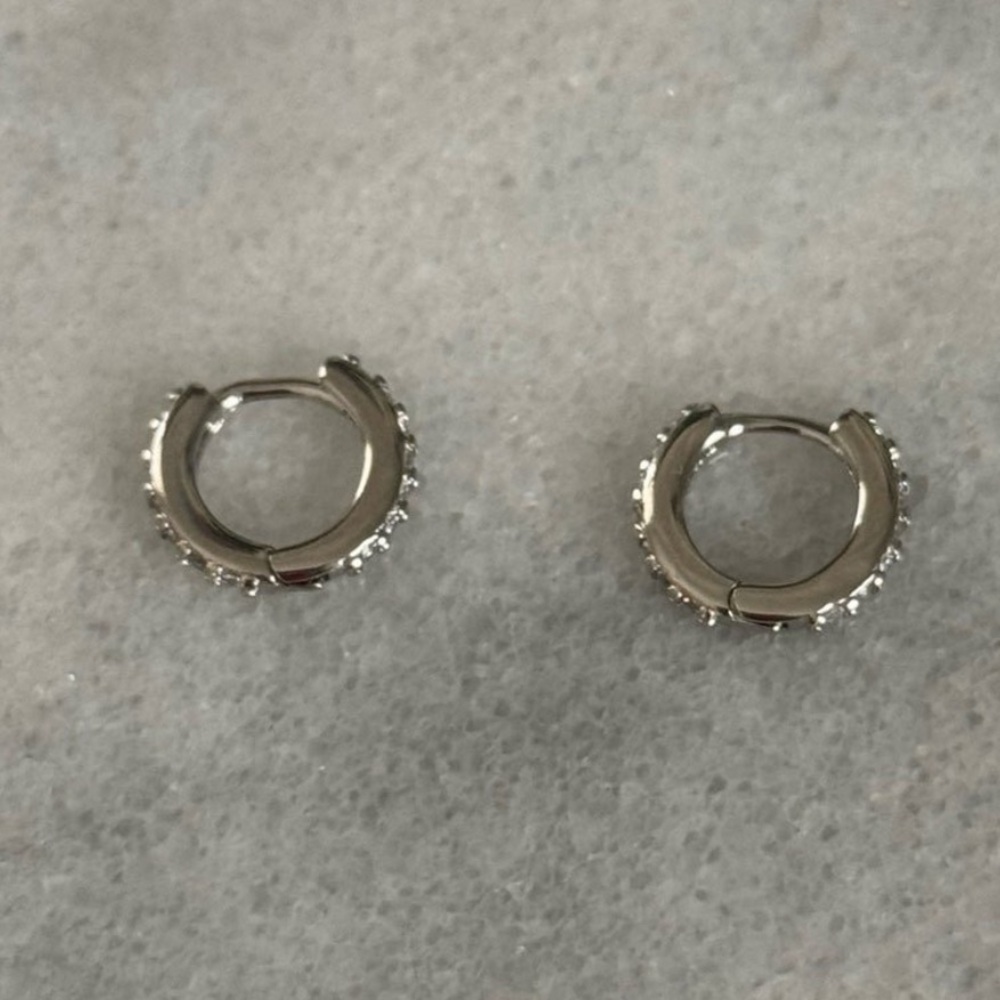 Sterling Silver Crystal Pave Small Mini Hoop Earrings 

Brand New - Picture 3 of 5